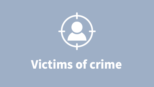Icon mit Person im Fadenkreuz und Text "Victims of crime"